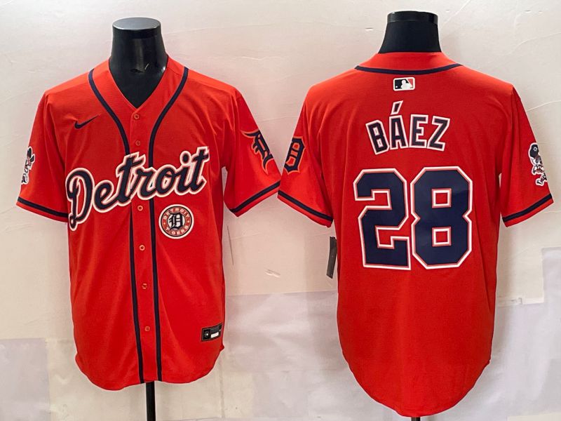 Men 2025 Detroit Tigers #28 Baez Orange Nike MLB Jersey style 07